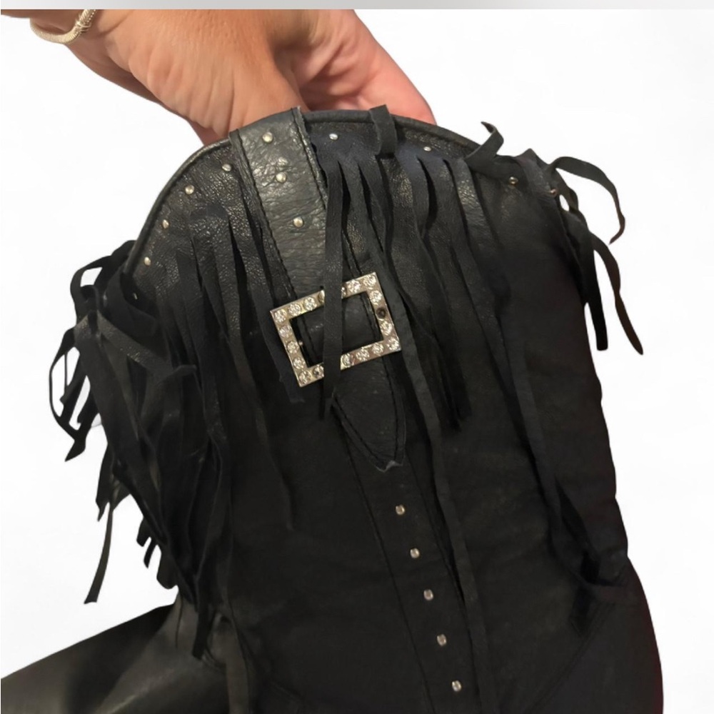 dingo Black Fringe Western Heeled Boots with Studs - Picture 7 of 8